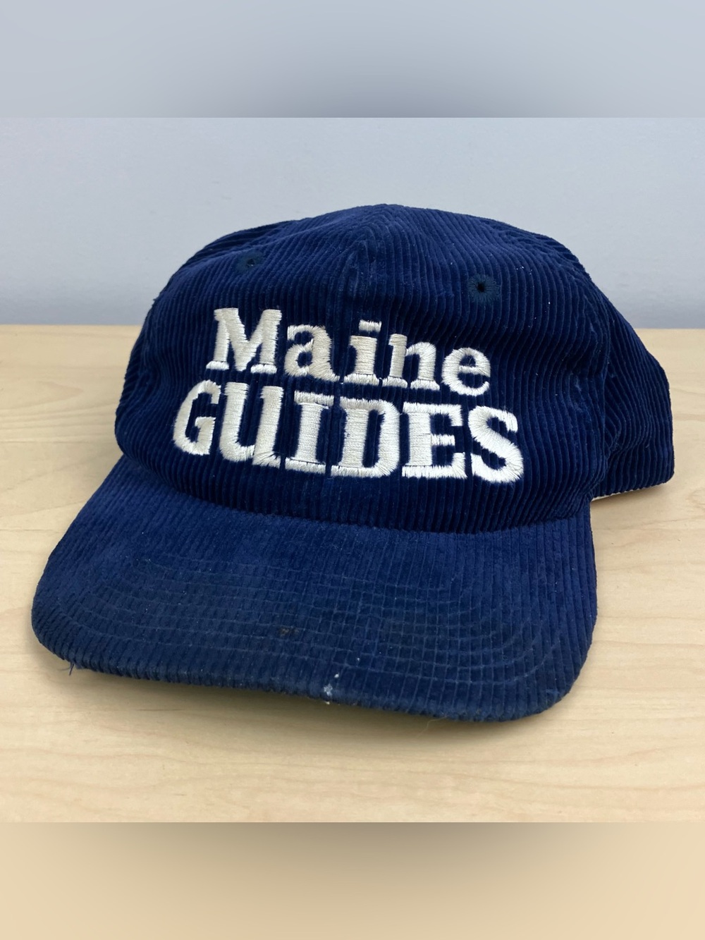 Vintage Maine Guides Snapback Corduroy Hat NCCA Navy Blue White Logo Twins